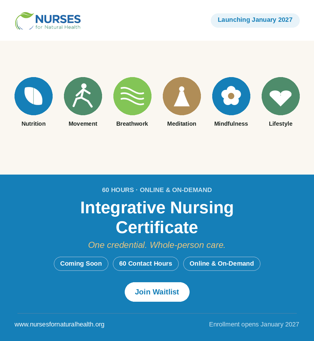 Integrative Nursing Certificate - Launching January 2027, 60 contact hours, online and on-demand
