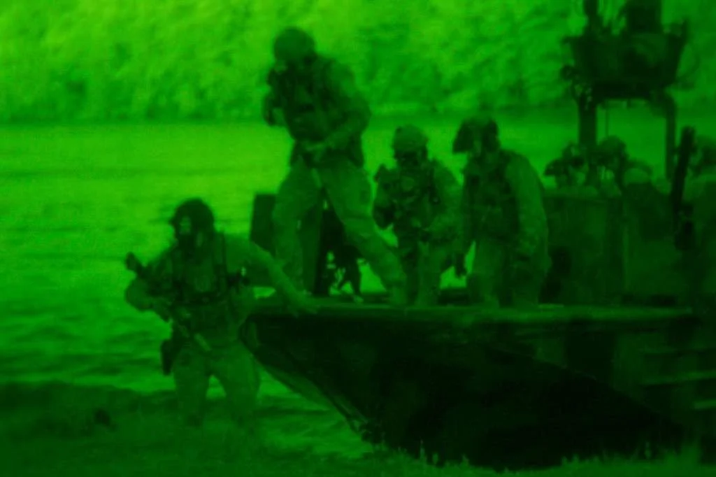 A special-forces team at night