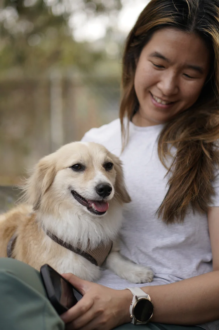 A member of the Tefani team with a dog