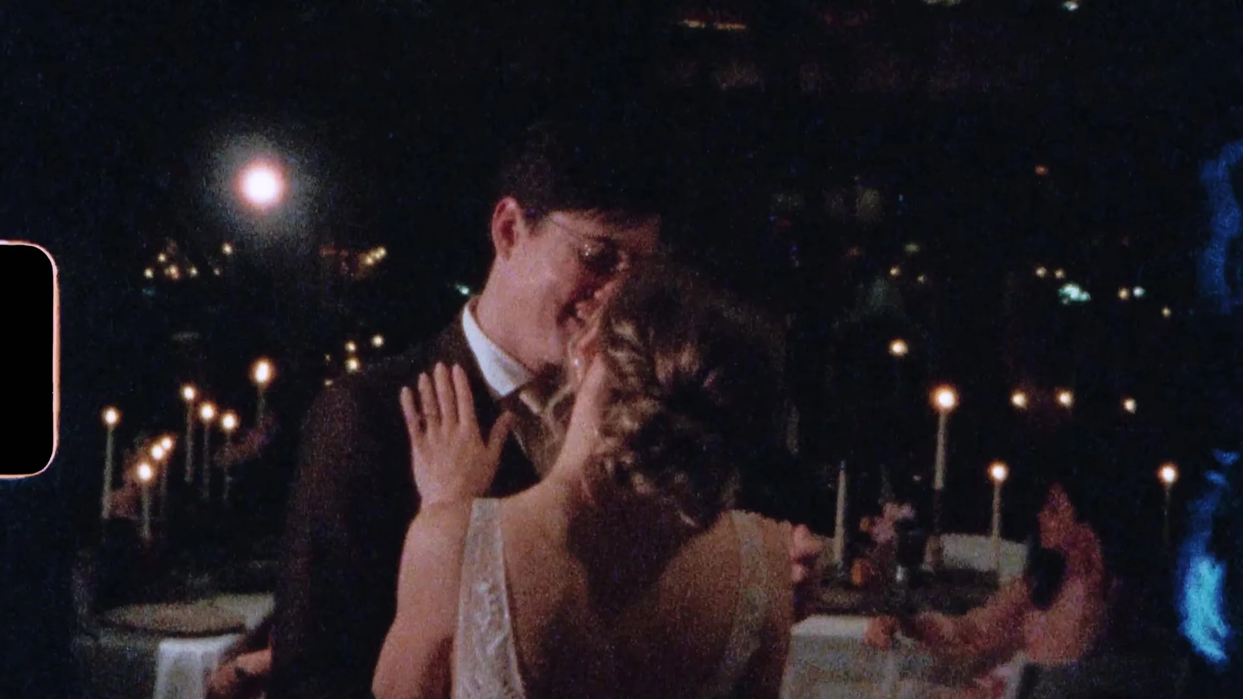 Bride and groom dancing close at the Nouveau Antique Art Venue reception in Houston, Texas