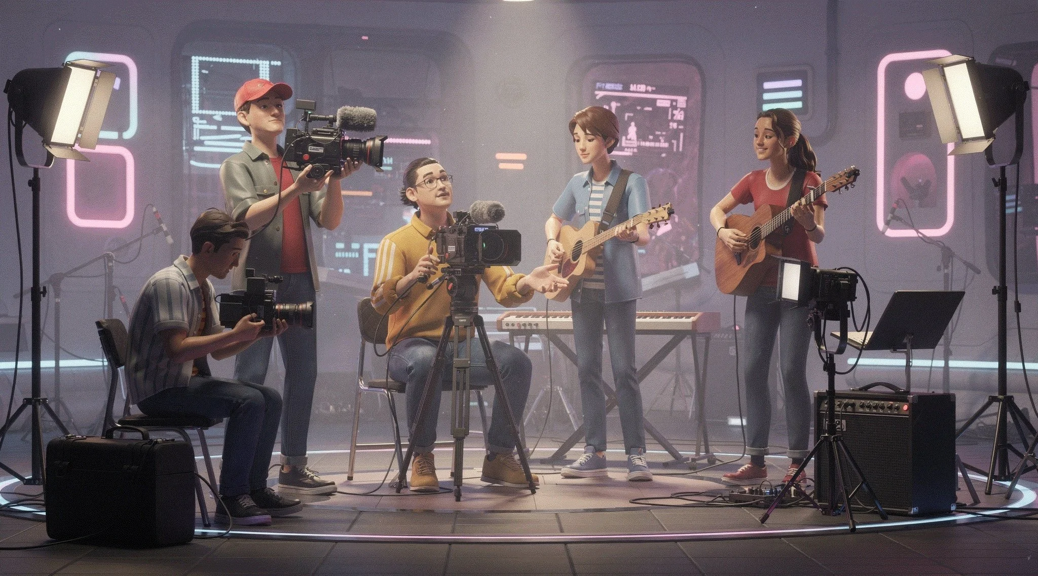 Musicians and filmmakers creating together