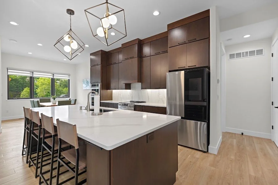 Kitchen island and dining space
