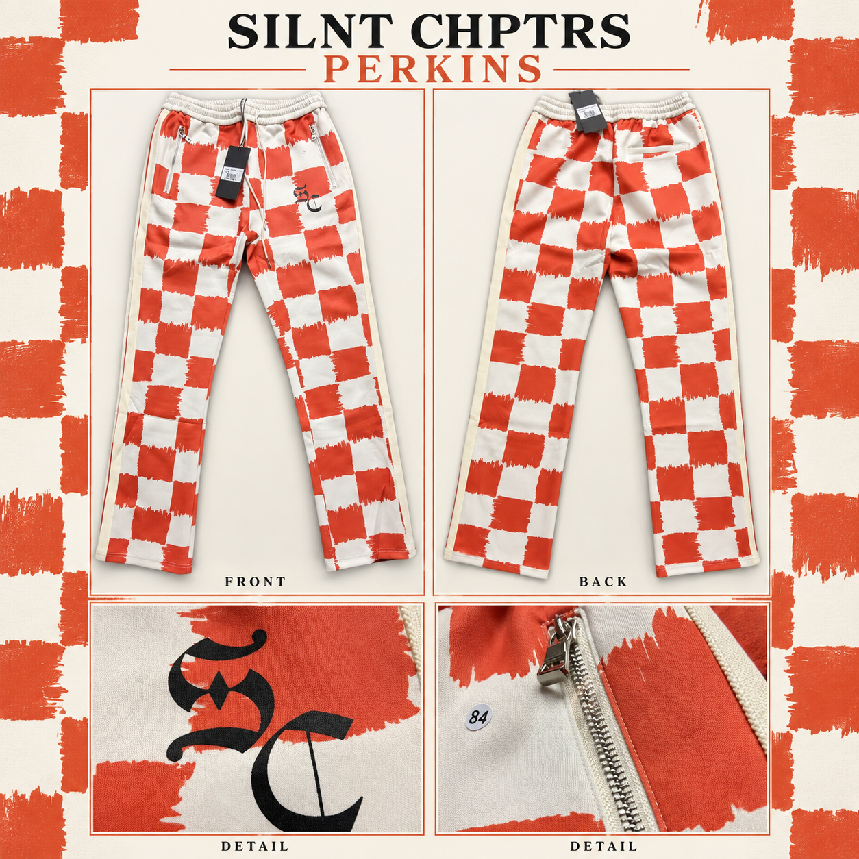 SILNT CHPTRS Perkins Orange / Cream Pants stylized detail collage