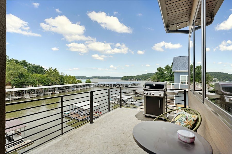 Balcony table overlooking the lake