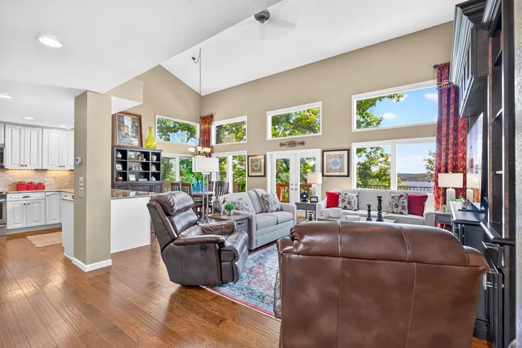 Vaulted lake-view living room