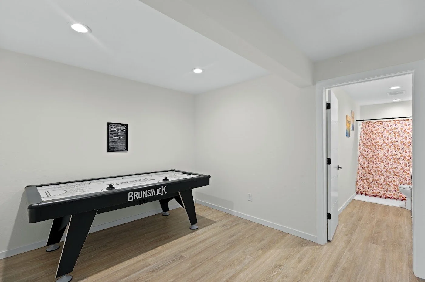 Game room with shuffleboard