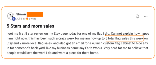 Shawn's first Etsy sales coming in