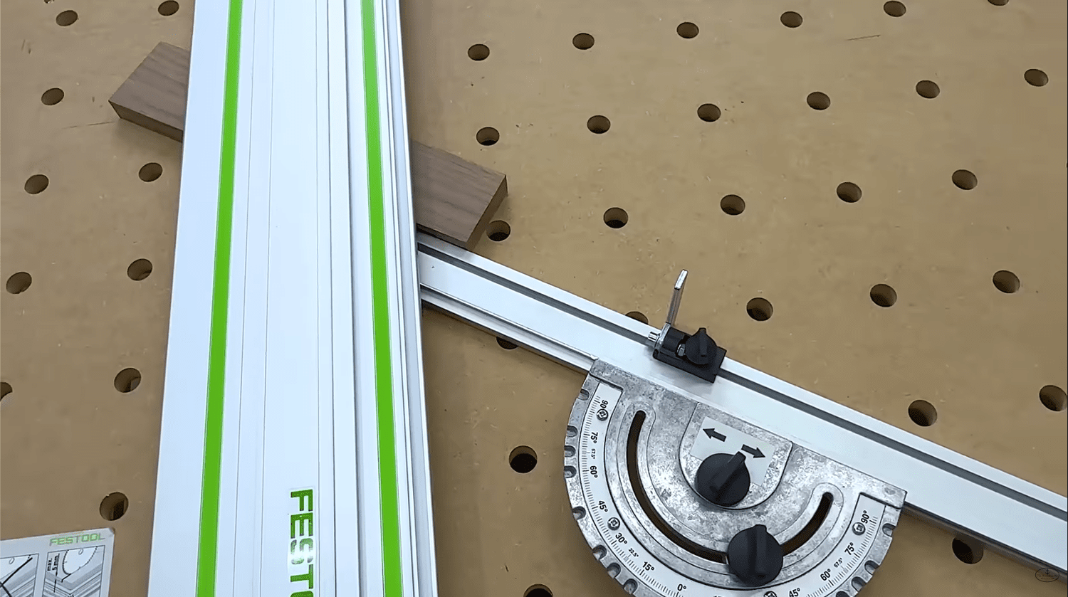 Festool MFT/3 all metal miter gauge with the stop block set on the fence for repeatable crosscuts
