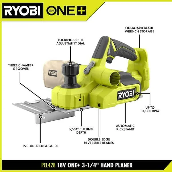 RYOBI 18V ONE+ Hand Planer feature diagram