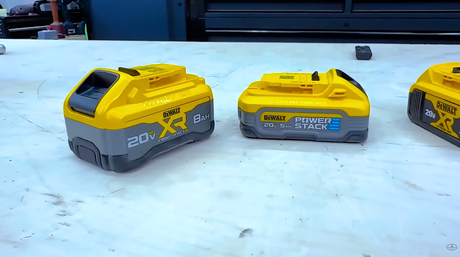 DeWALT 20V MAX, PowerStack, and PowerPack XR batteries side by side comparing the DeWALT battery lineup