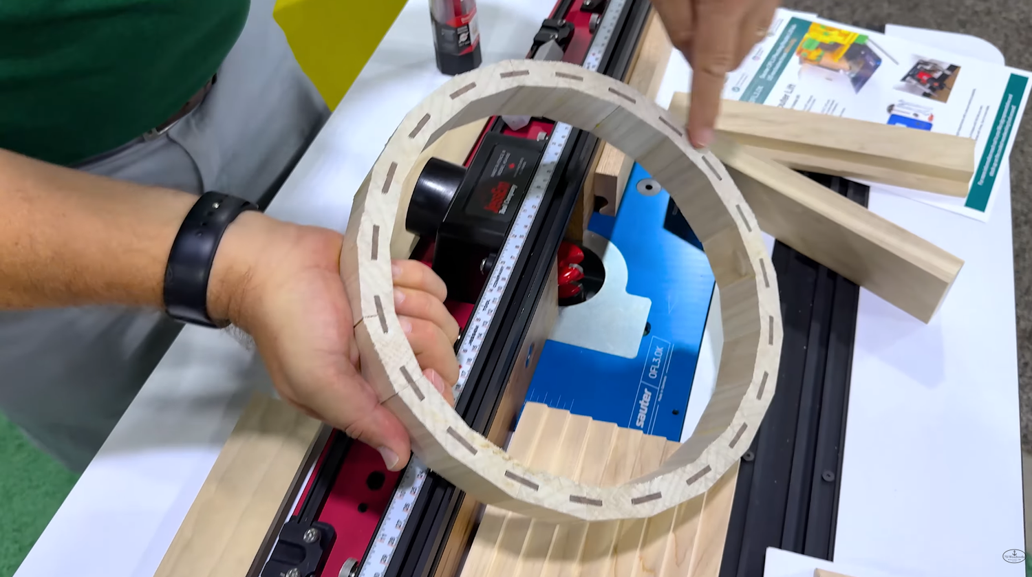 20-segment wood column with 9 degree joints and splines cut on the Sauter tilting router lift