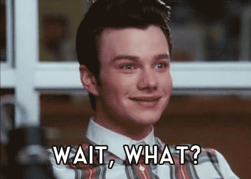 A short haired man (Kurt Hummel from Glee), says "Wait What?" as he turns his head to the side in confusion. 