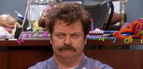 Ron Swanson is covered in stickers. Just like I will be soon. 