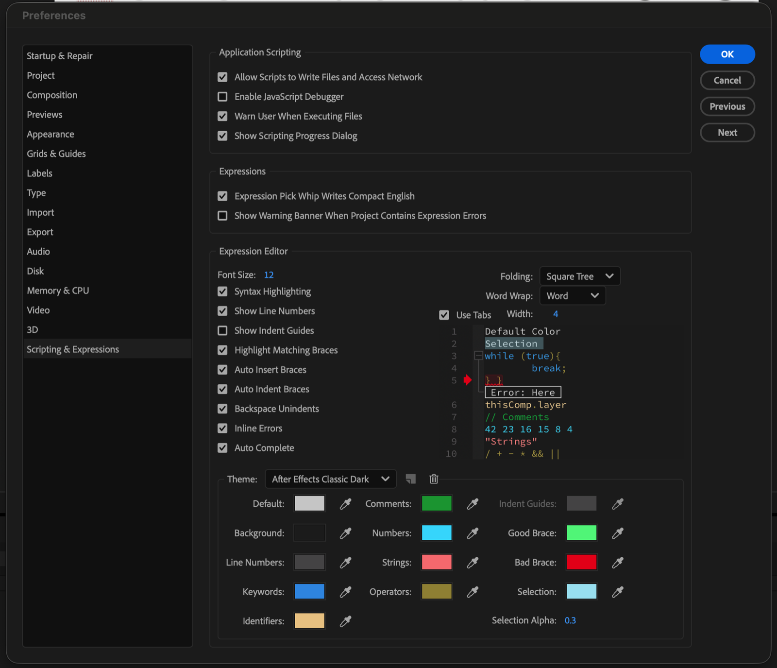 After Effects 偏好設定 Scripting & Expressions 分頁,勾選 Allow Scripts to Write Files and Access Network