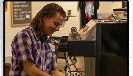 Making coffee at the Rez coffee counter