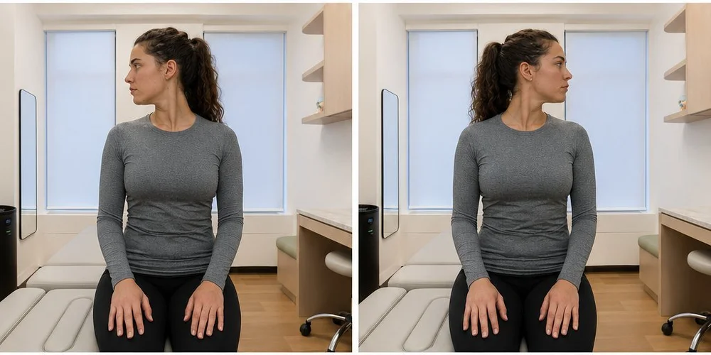 Gentle neck range of motion, turn to each shoulder