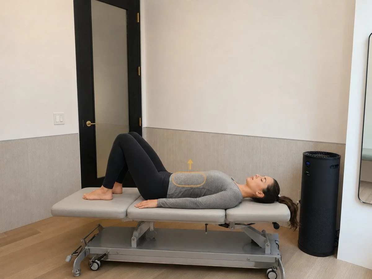 Diaphragmatic breathing lying supine