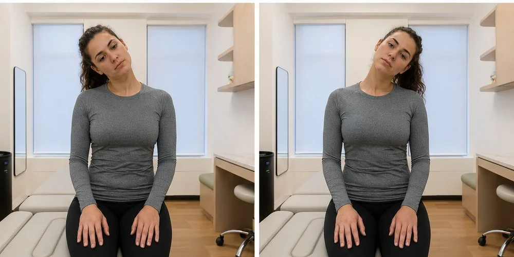 Gentle neck range of motion, ear tilt to each side
