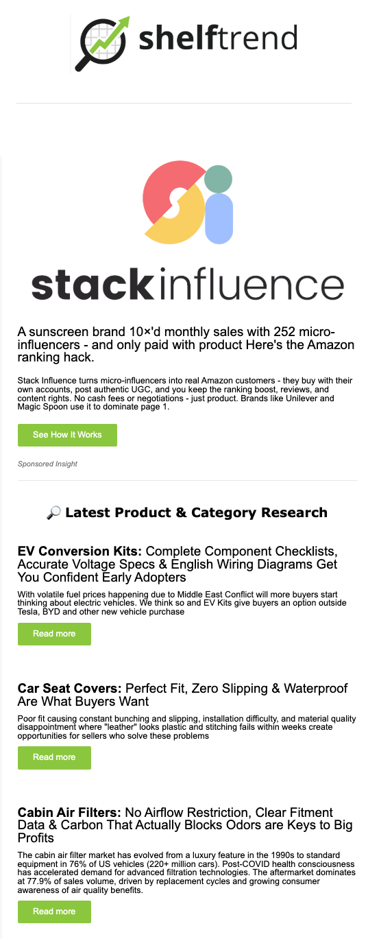 ShelfTrend newsletter with a sponsored hero banner