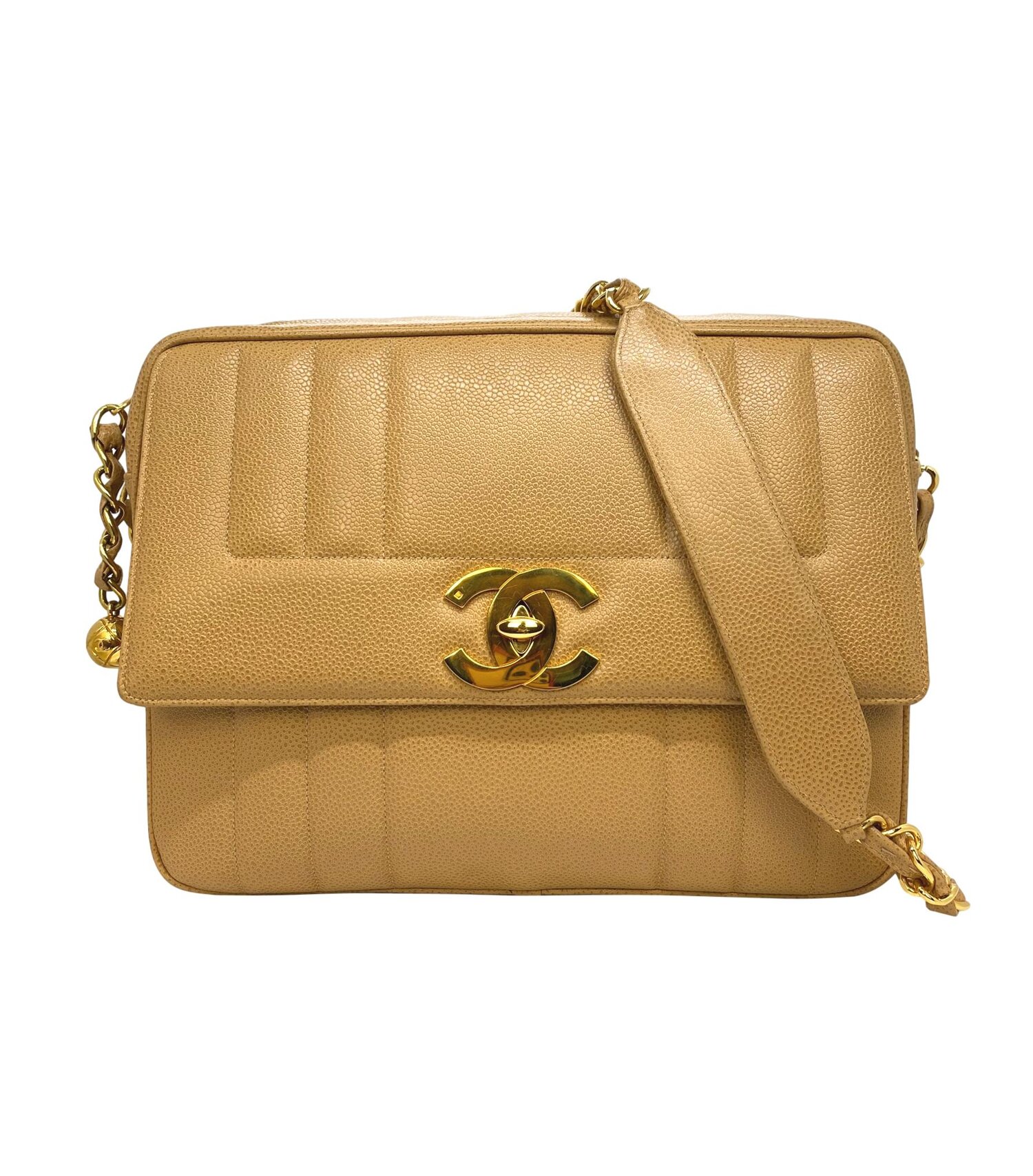 Chanel, timeless nude leather laptop bag with golden hardware