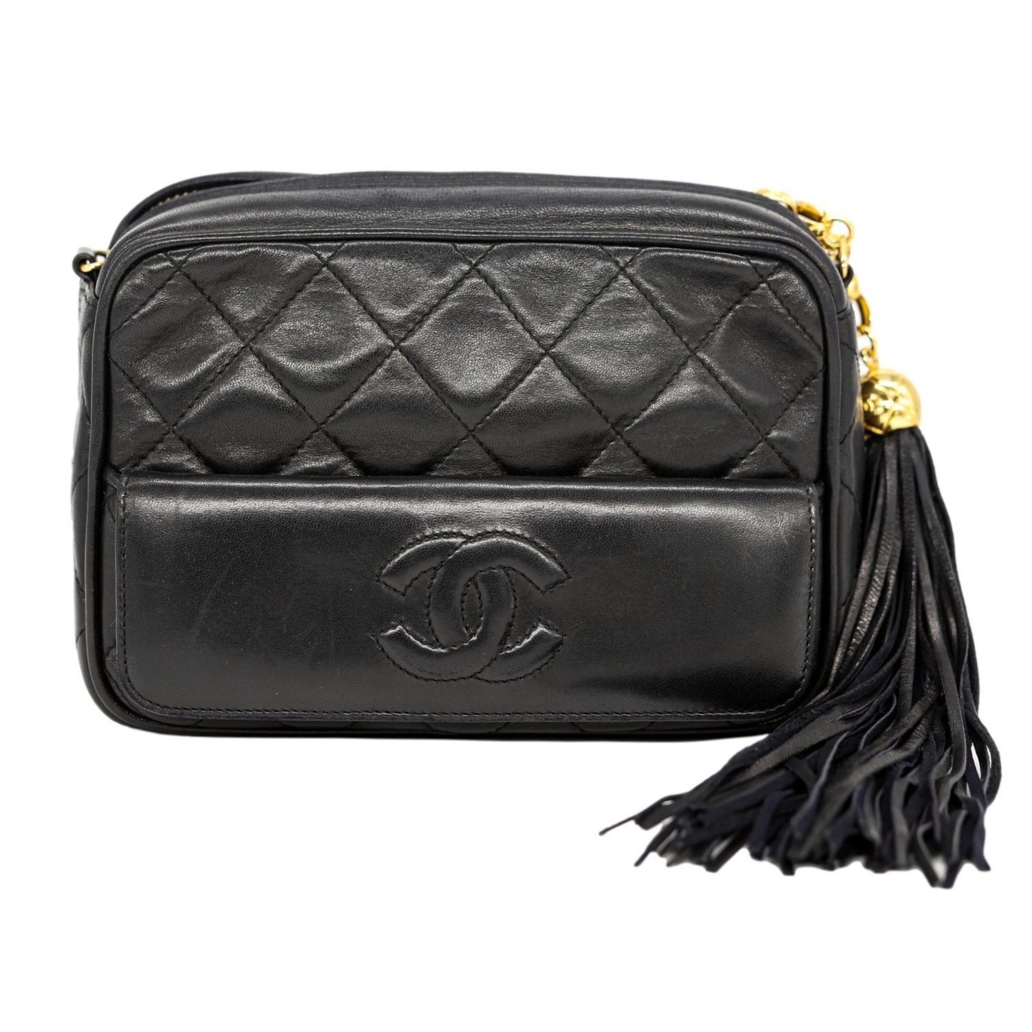 Chanel Vintage Front Pocket Camera Bag Quilted Lambskin Medium Black  223943119
