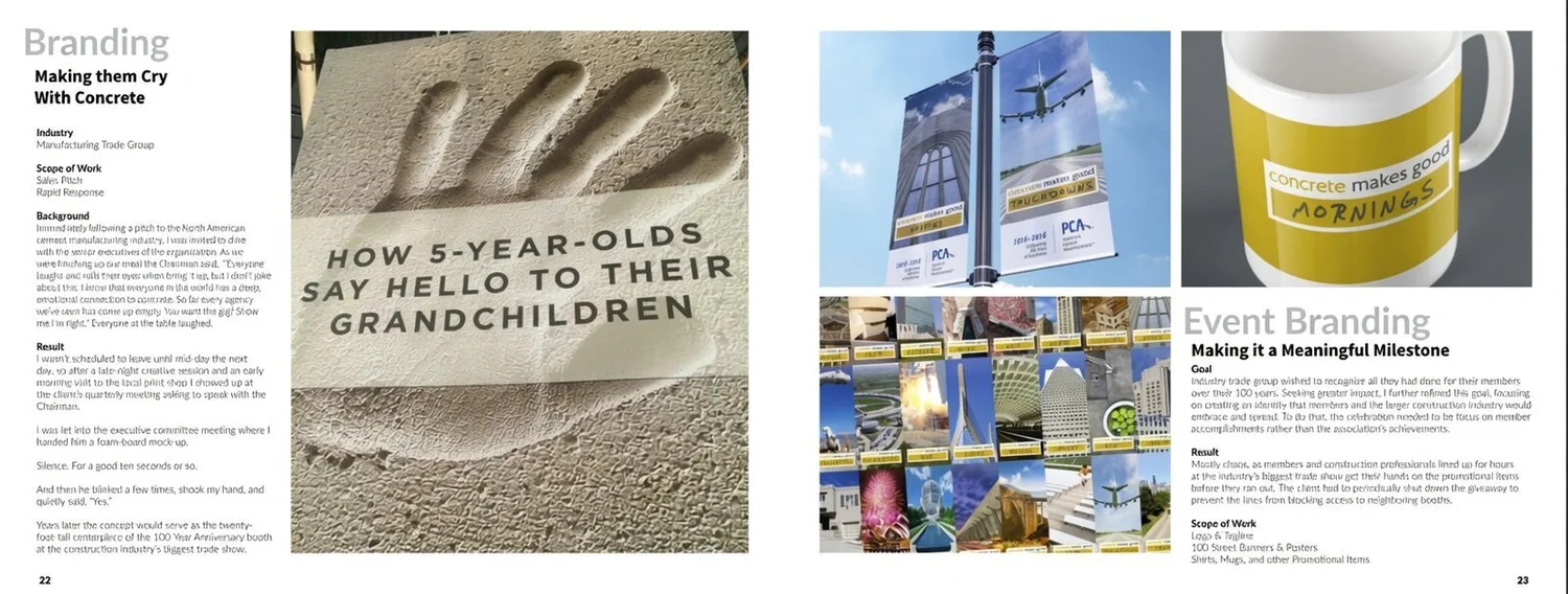 Centennial work samples with the handprint panel