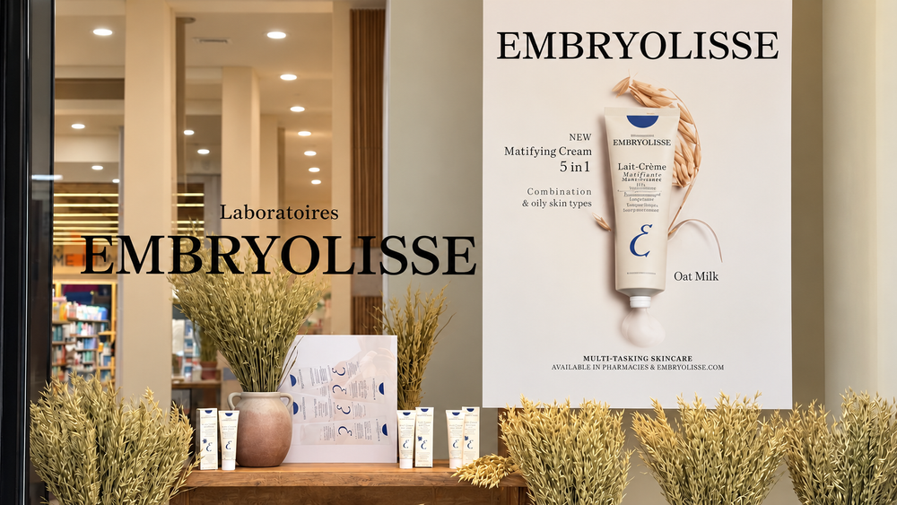 Escaparate de Embryolisse con una presentación de Lait-Crème Matifiante