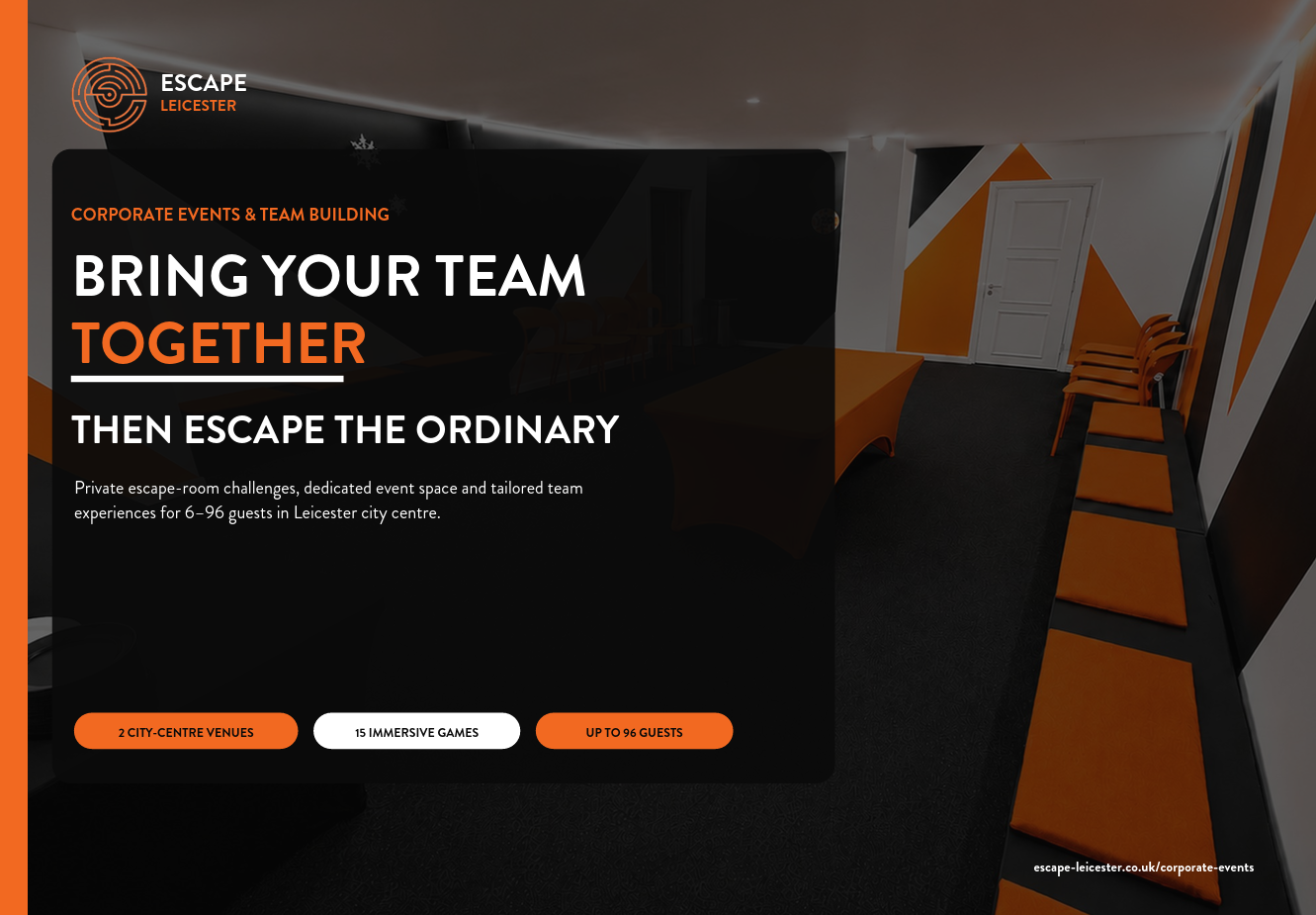 Escape Leicester corporate brochure cover: Bring your team together, then escape the ordinary.