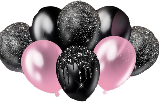 Pink and black bachelorette balloon cluster with silver glitter