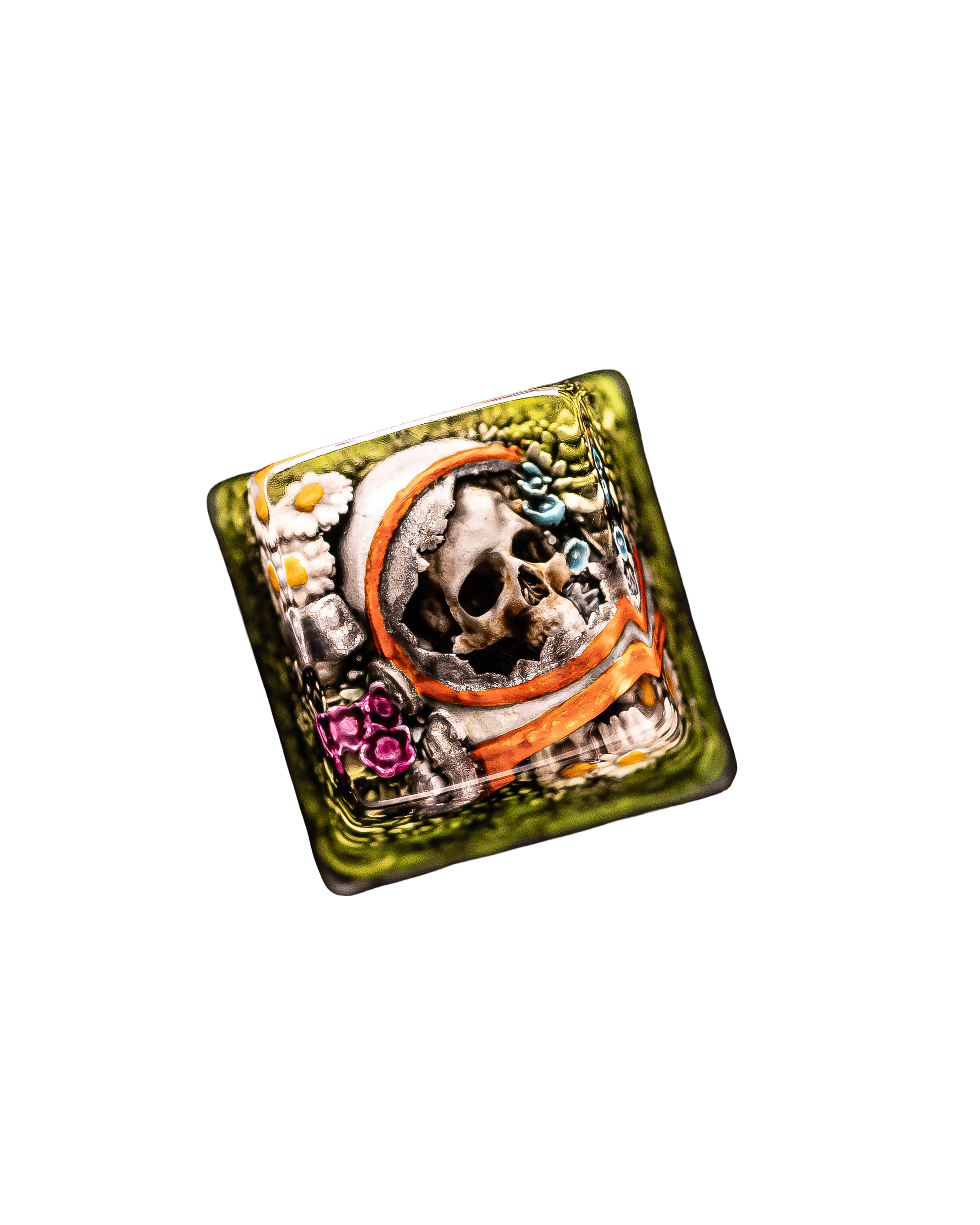 Terror Firma 1u: skull inside an astronaut helmet among flowers