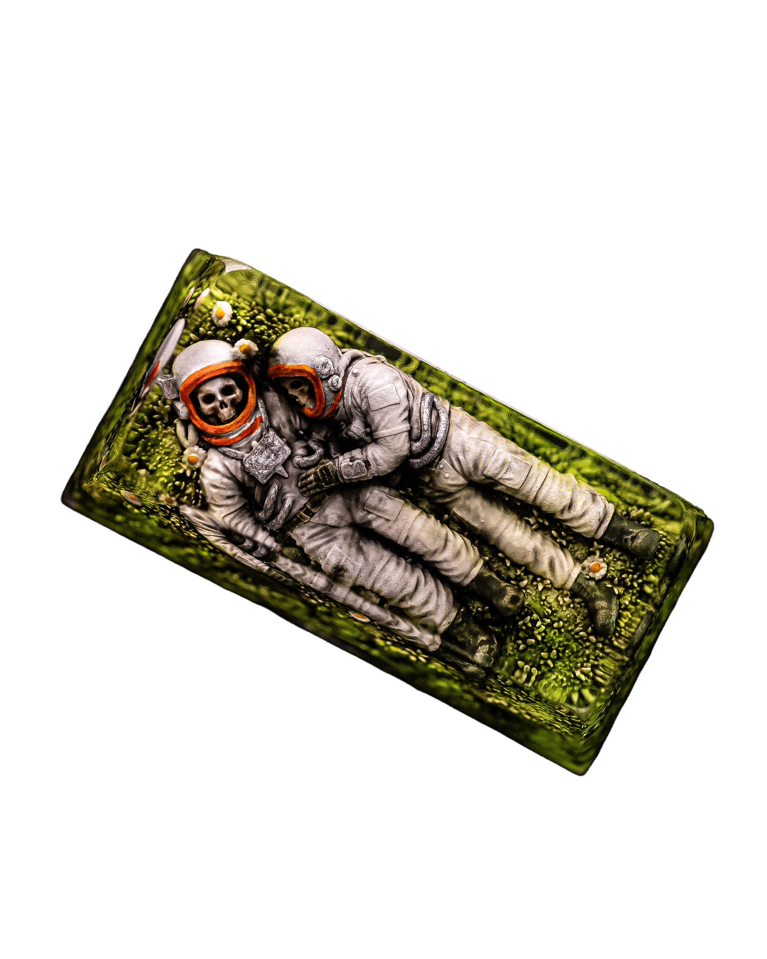 Terror Firma 2u: two fallen astronauts lying among wildflowers