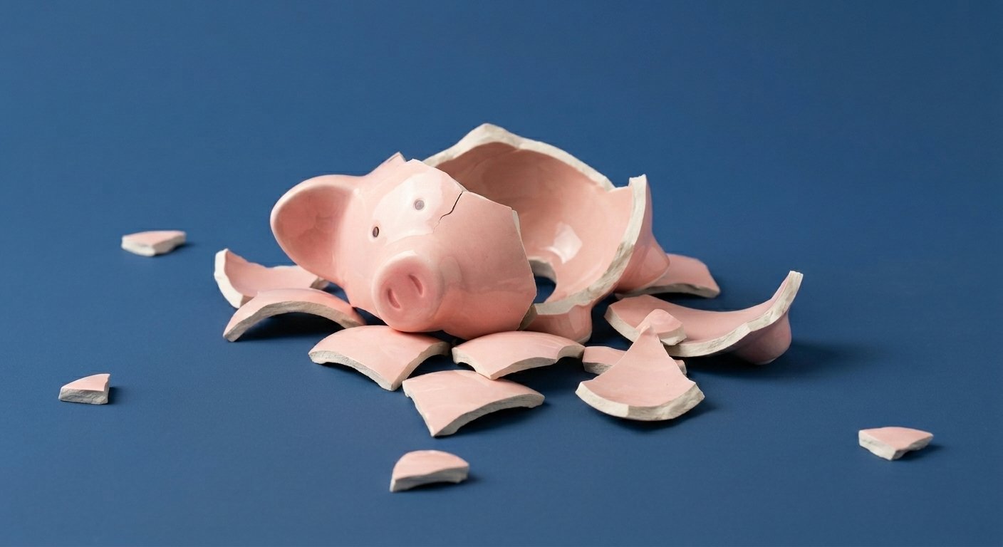 A broken piggy bank