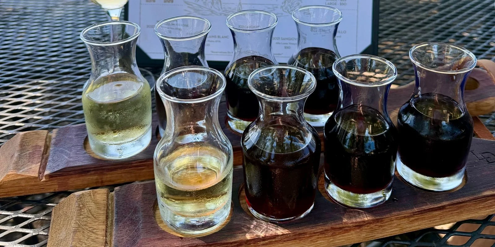 A tasting flight on the patio at Lost Draw