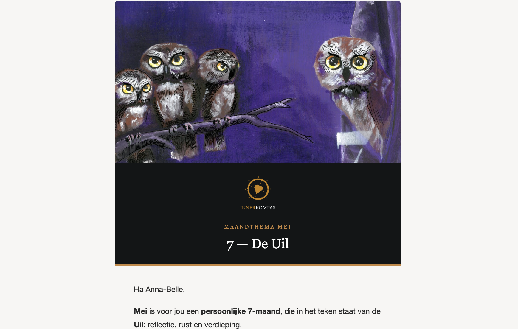 Monthly theme mail — header with monthly theme and animal image