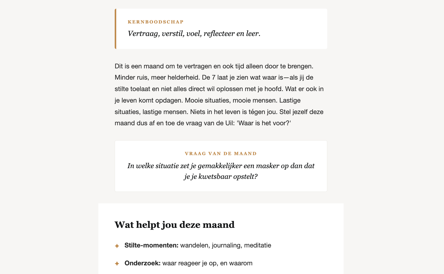 Monthly theme mail — core message and question of the month