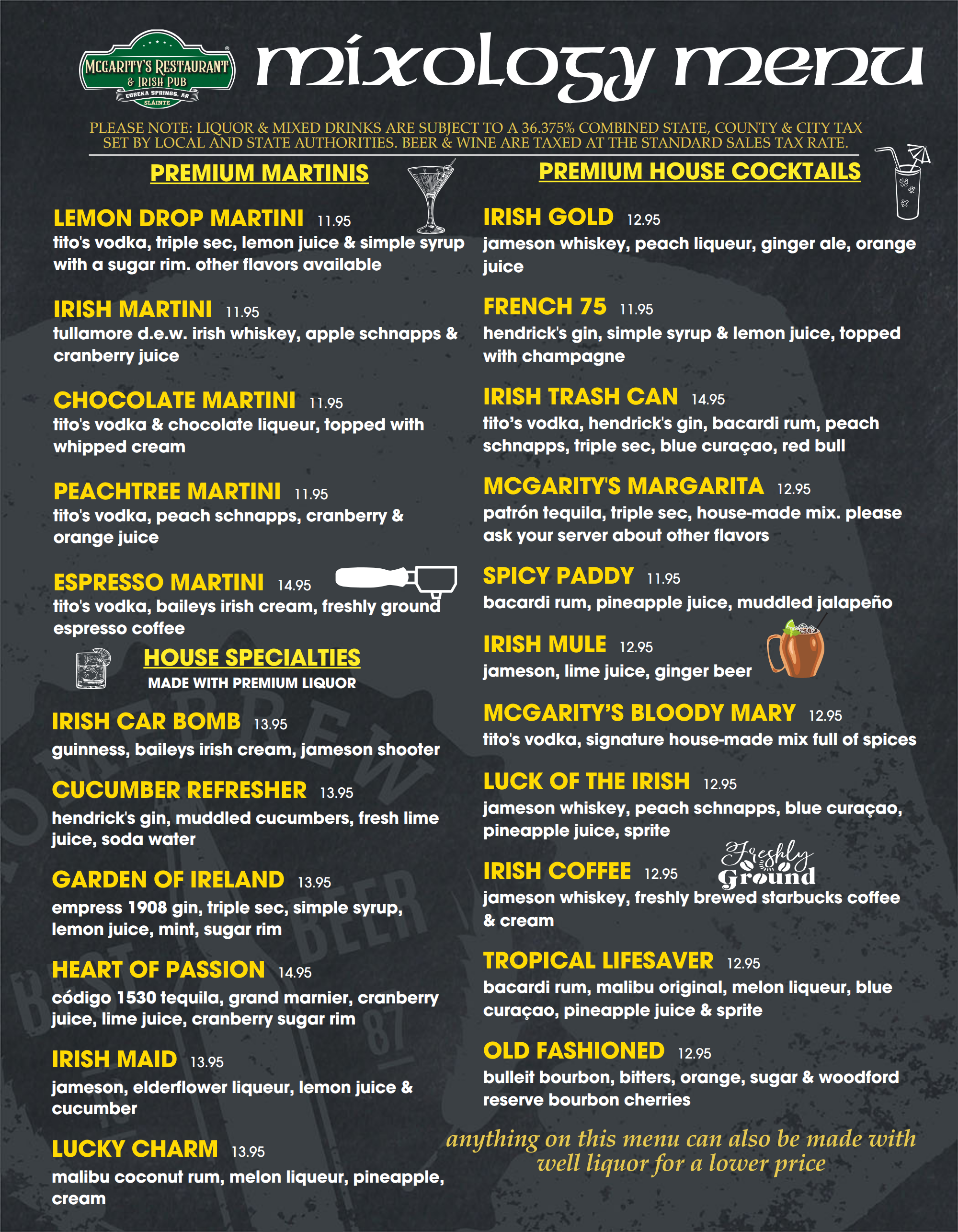 McGarity’s Mixology Menu