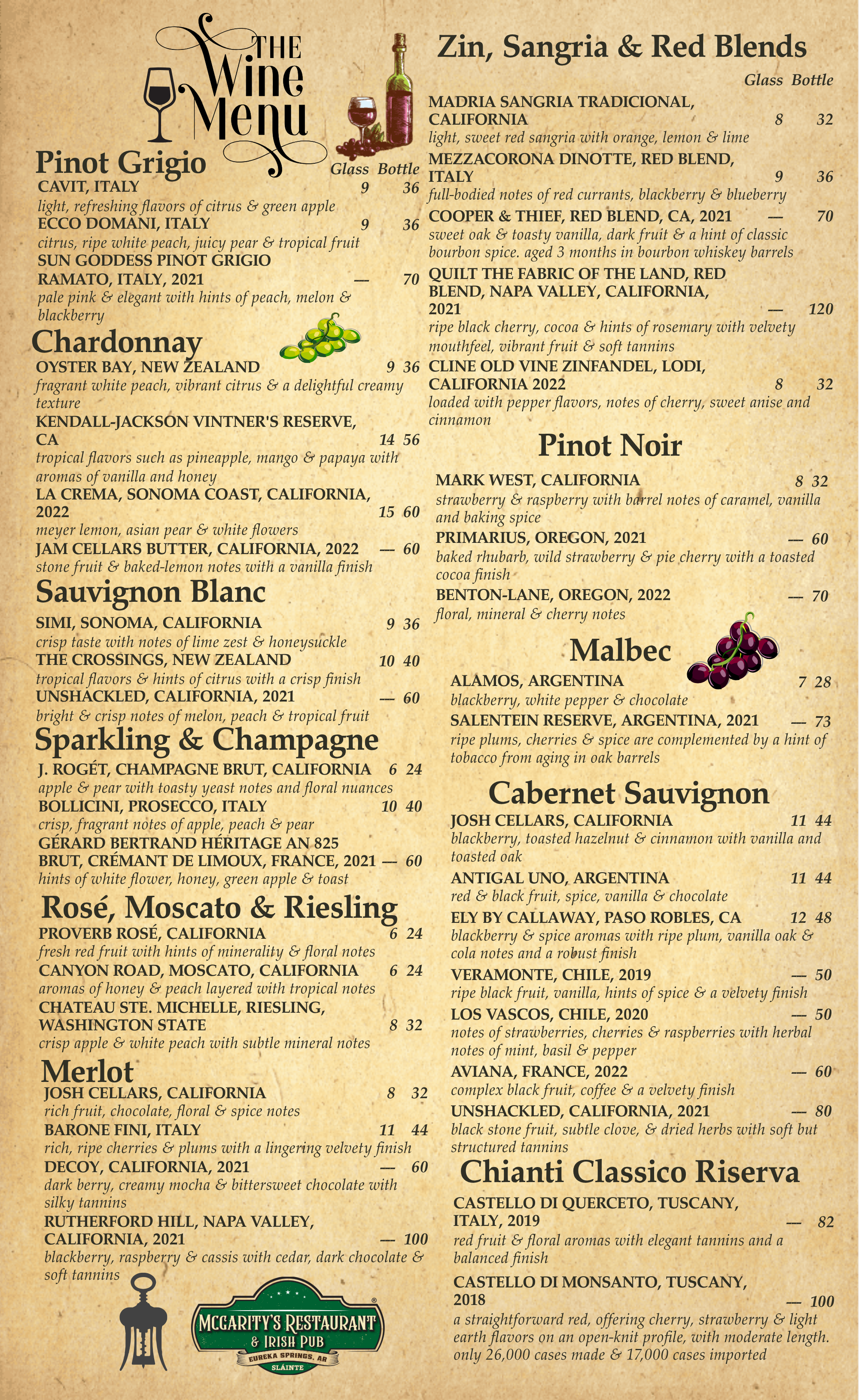 McGarity’s Wine Menu