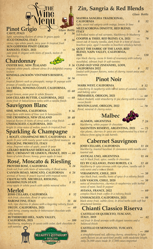 McGarity’s Wine Menu