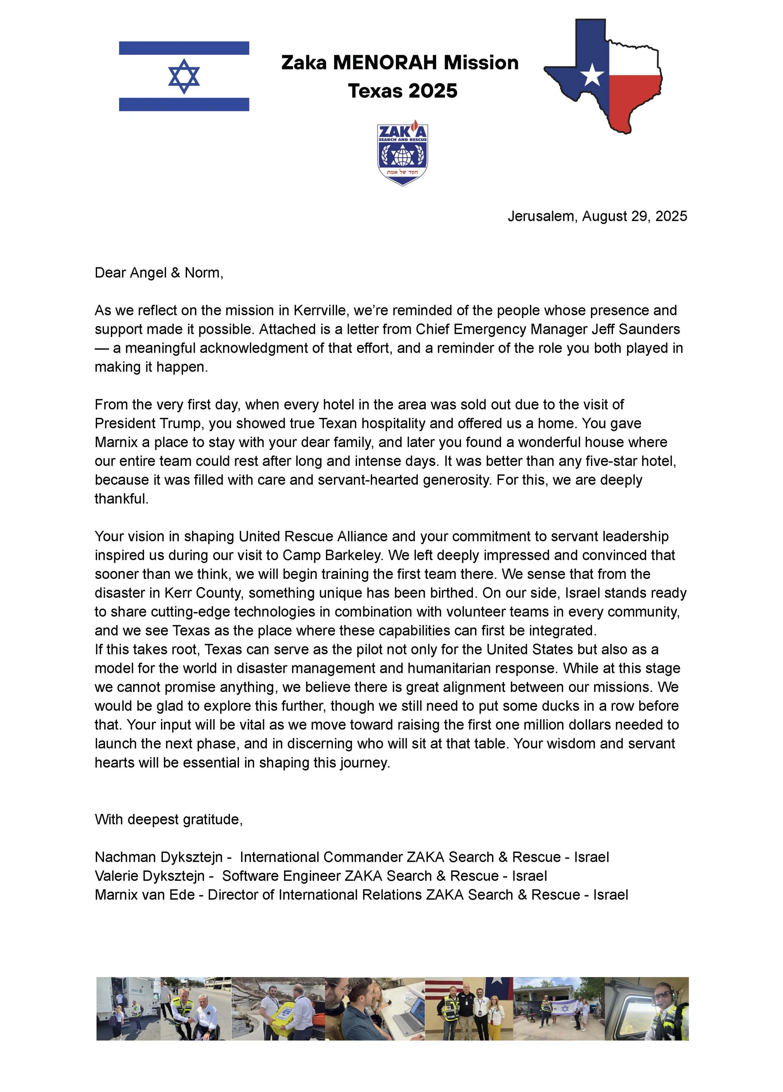 ZAKA partner letter