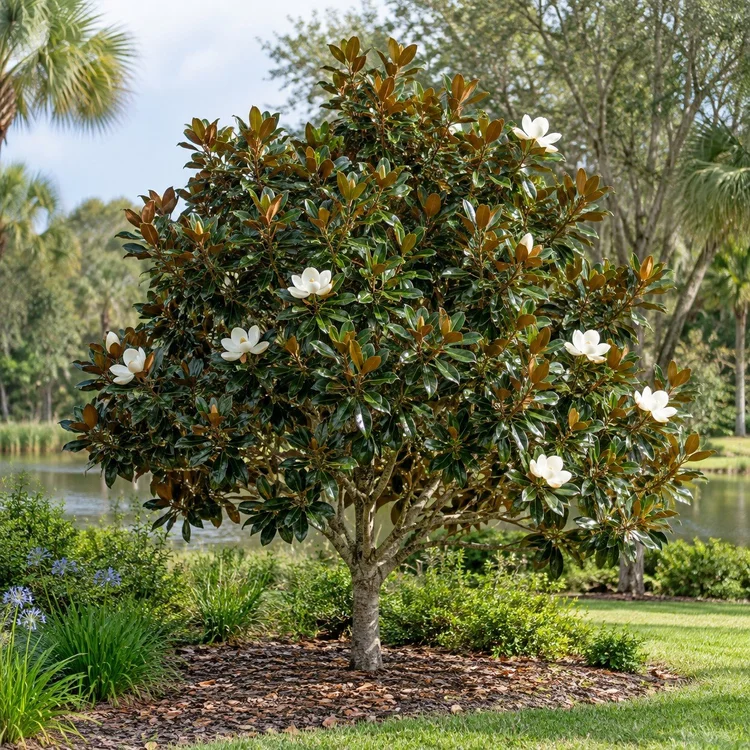 AI botanical illustration of Southern Magnolia "Little Gem" (dwarf)
