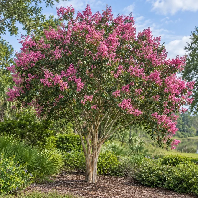 AI botanical illustration of Crape Myrtle — Sioux (pink)