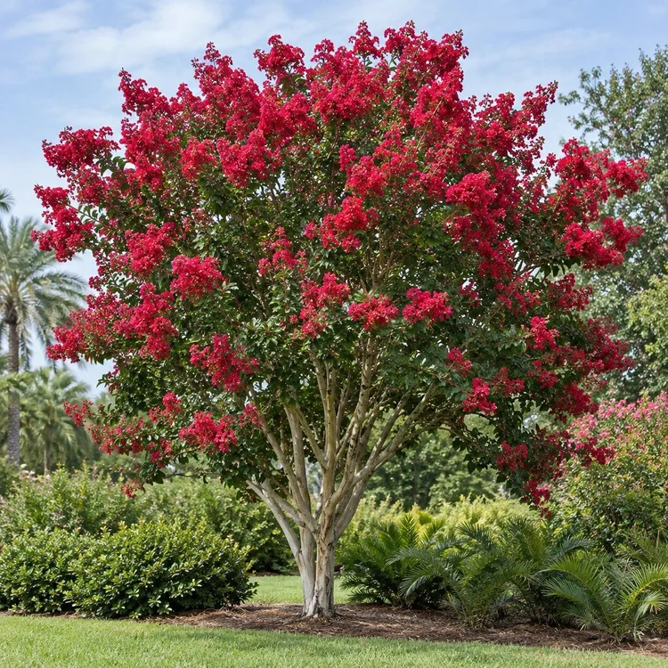 AI botanical illustration of Crape Myrtle — Dynamite (red)