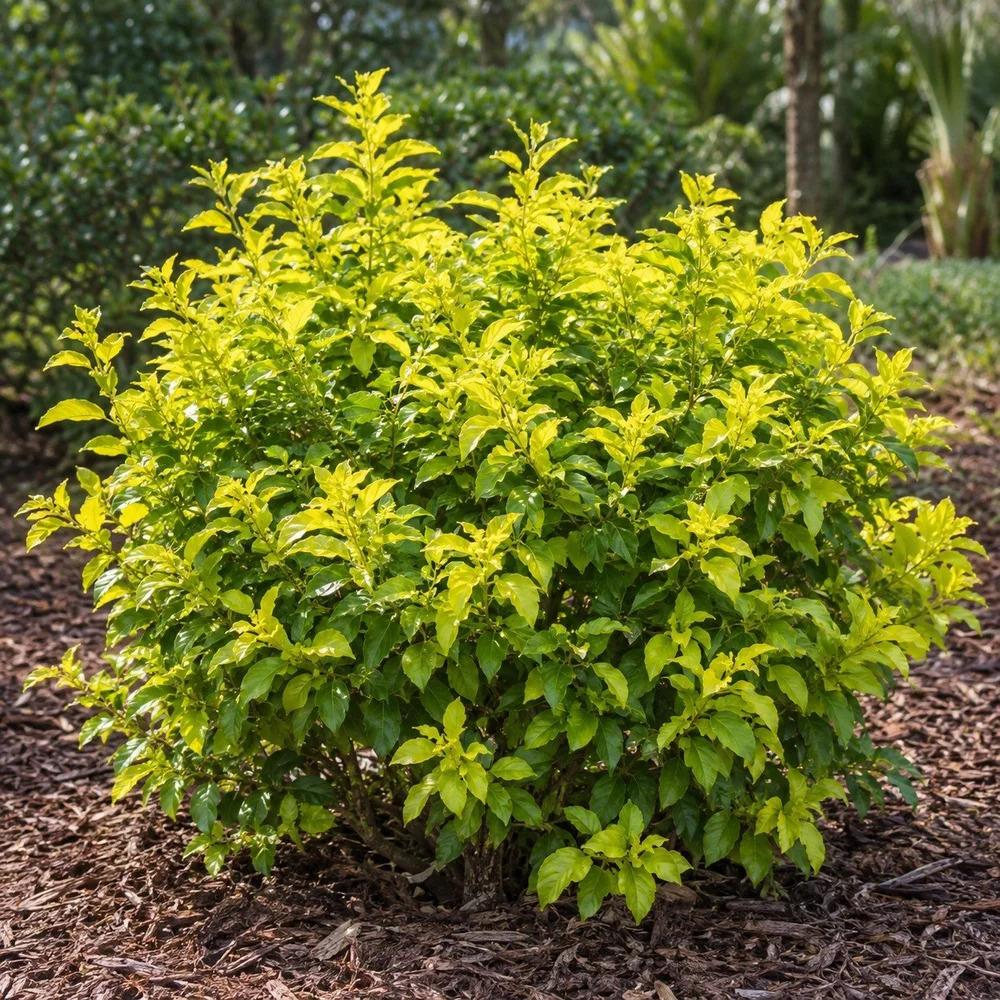 AI-generated showroom illustration of Gold Mound Duranta