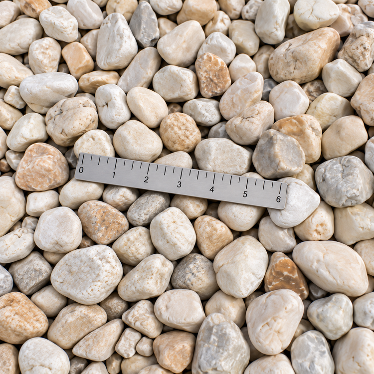 AI illustration of loose stone with natural size variation and a six-inch ruler for approximate scale