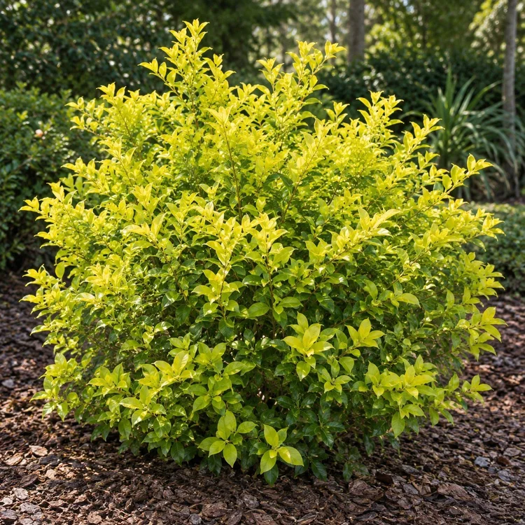 AI botanical illustration of Ligustrum "Sunshine" (gold foliage)