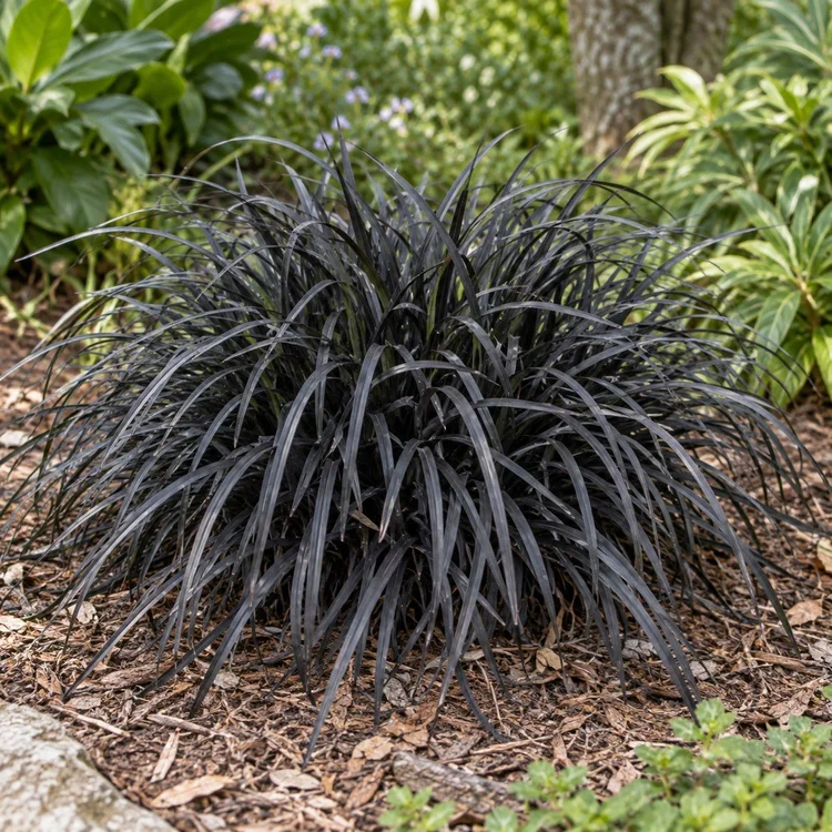 AI botanical illustration of Black Mondo (Ophiopogon)