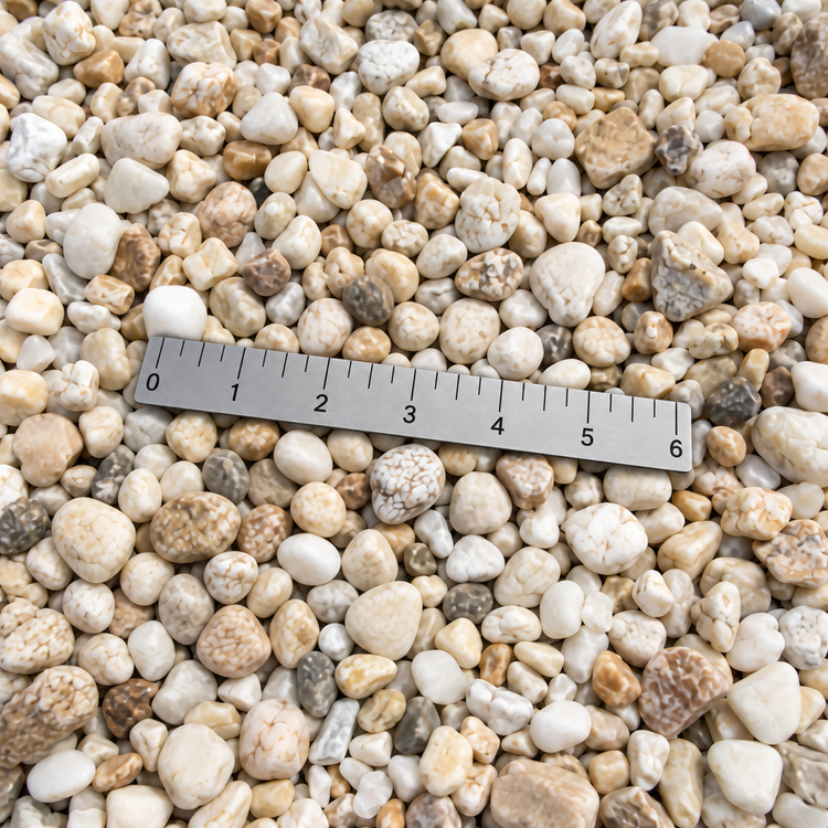 AI illustration of loose stone with natural size variation and a six-inch ruler for approximate scale
