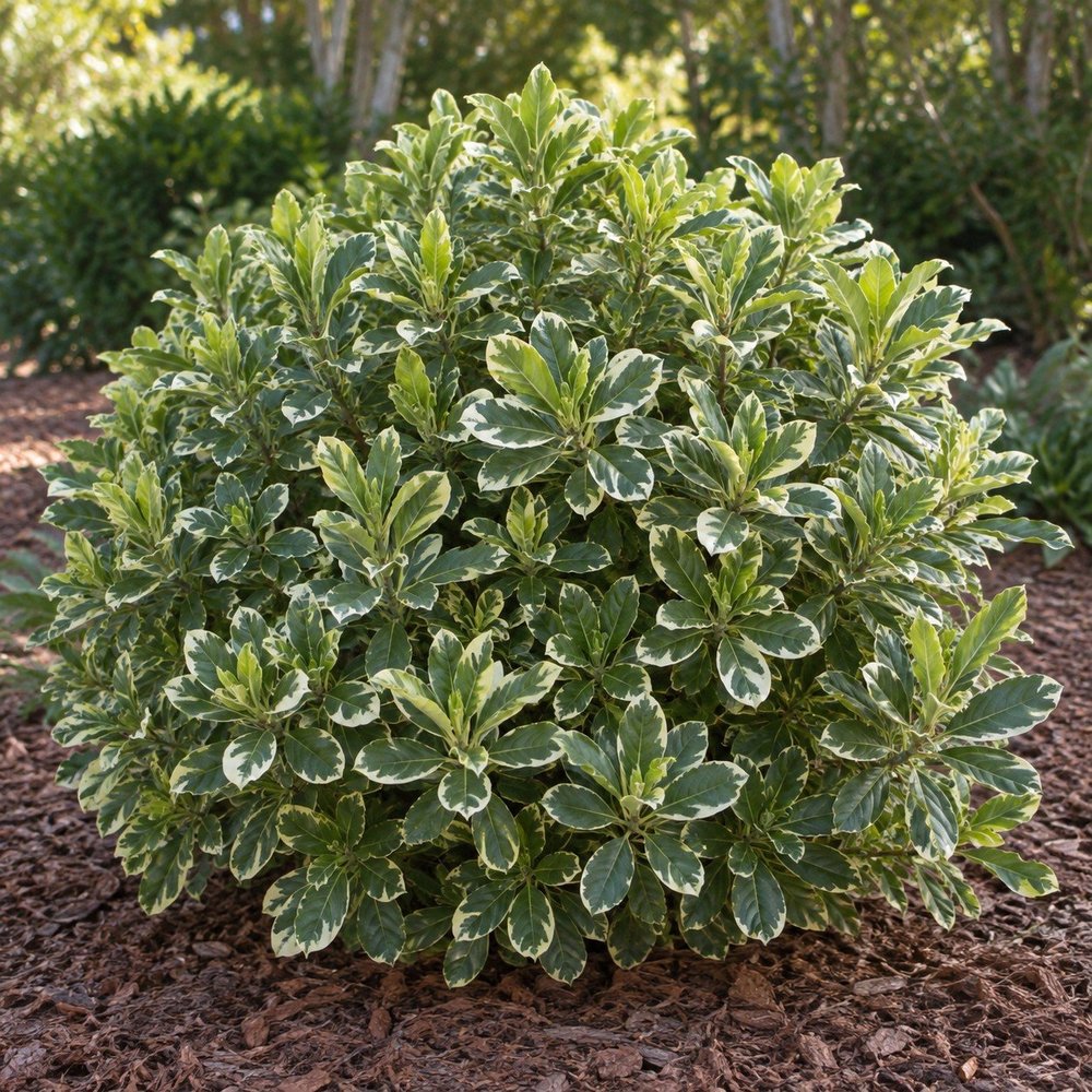 AI-generated showroom illustration of Variegated Pittosporum