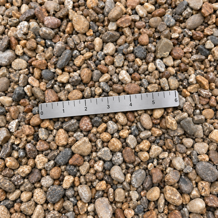 AI illustration of loose stone with natural size variation and a six-inch ruler for approximate scale