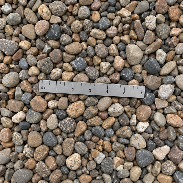 AI illustration of loose stone with natural size variation and a six-inch ruler for approximate scale